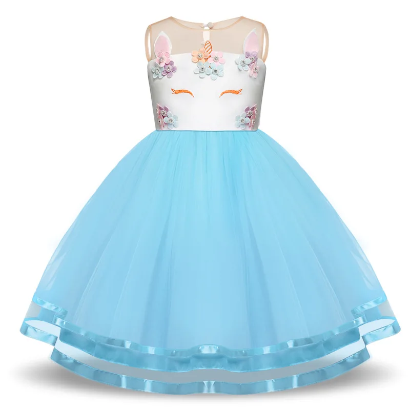 Fancy Unicorn Party Dress Baby Girl Tutu Dresses Summer 2018 Kids Clothing for Girls Embroidery Flower Birthday Costume 8T | Детская