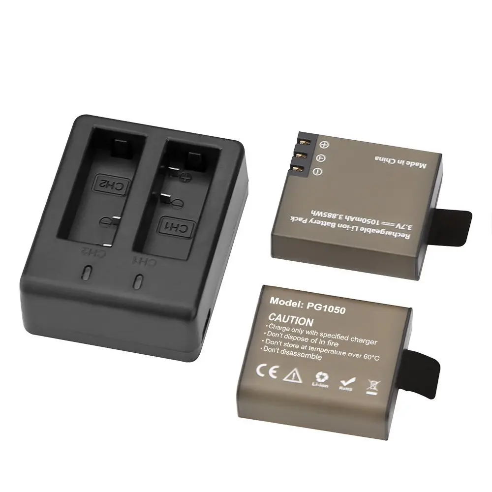 Аккумулятор для экшн-камеры AKASO 2x1050 mAh с двойным зарядным устройством USB камеры