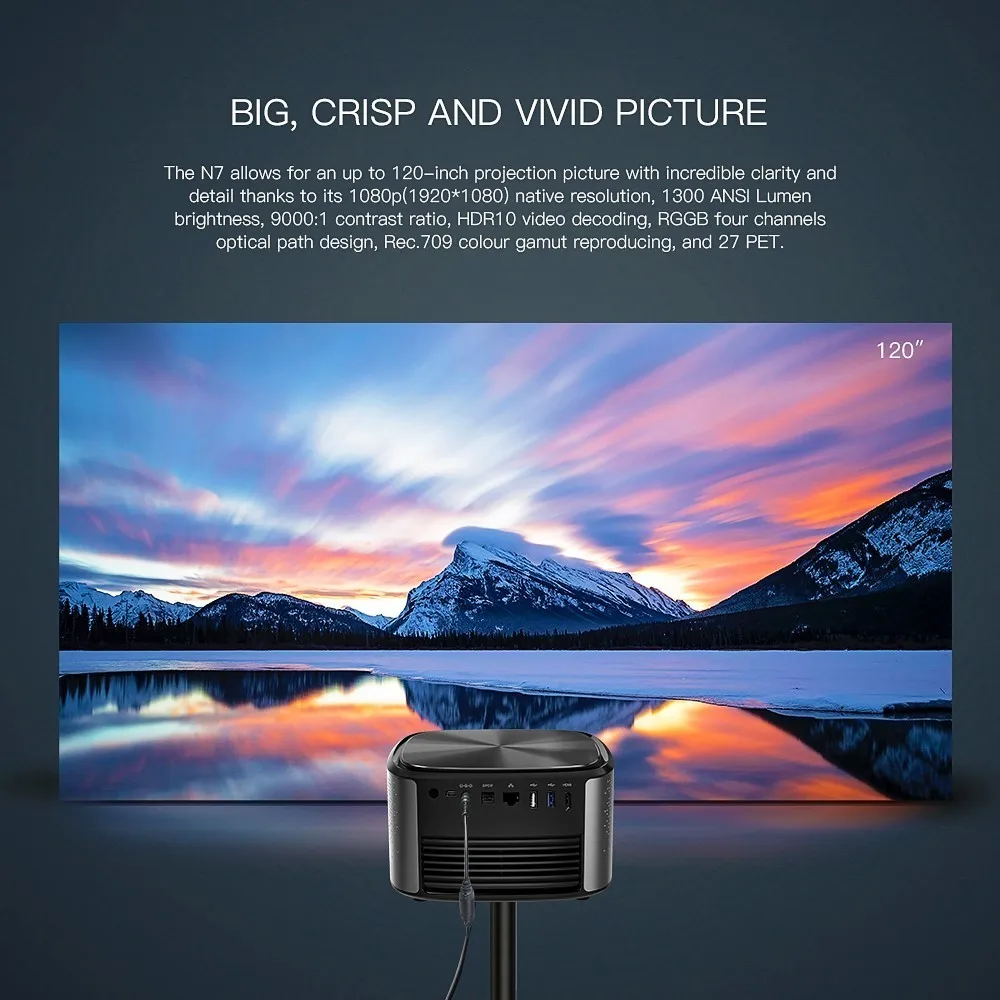 JMGO N7 Полноценный проектор Full HD 1300 ANSI люмен 1920*1080P. Умный биме. Домашний кинотеатр. Поддерживает 4K 3D on.
