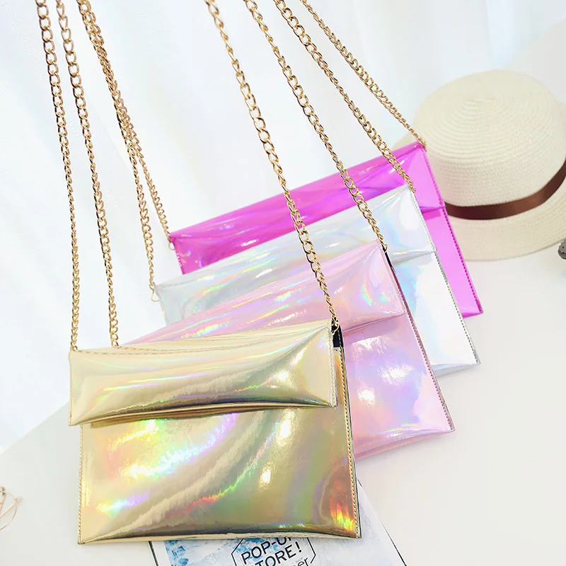 Для женщин клатч кошелек. Лазерная Металлик серебряная сумочка. crossbody цепи