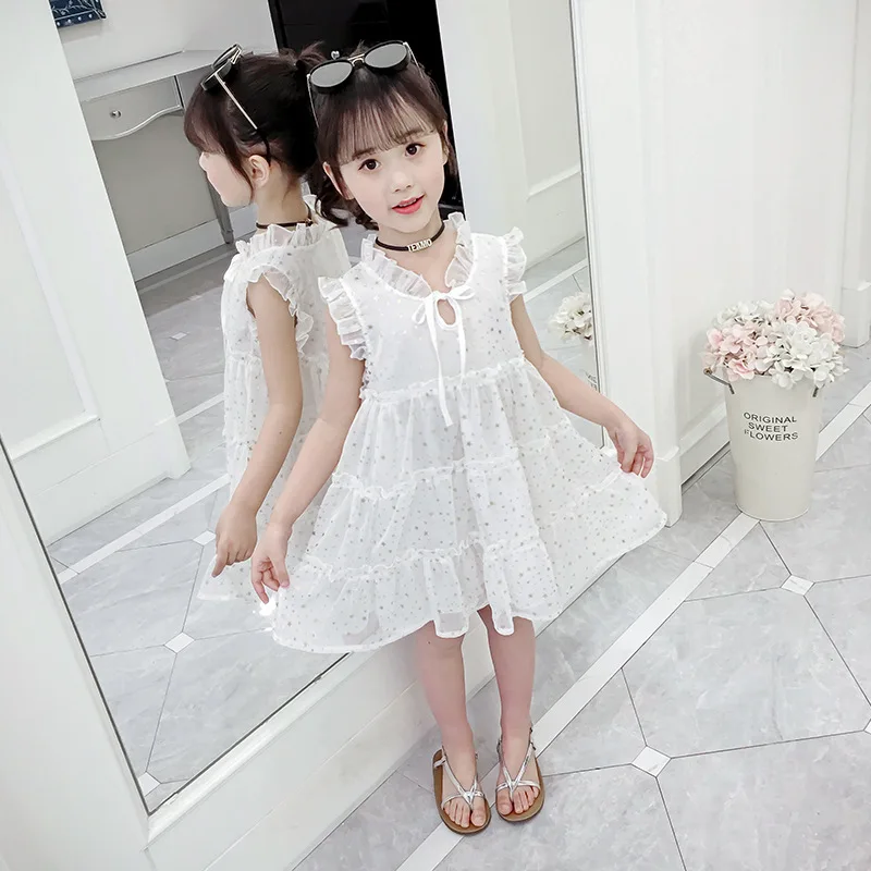 black dress age for 3 - 12 yrs little girls shine star pattern christmas princess costume summer white sleeveless ruffle frocks | Детская