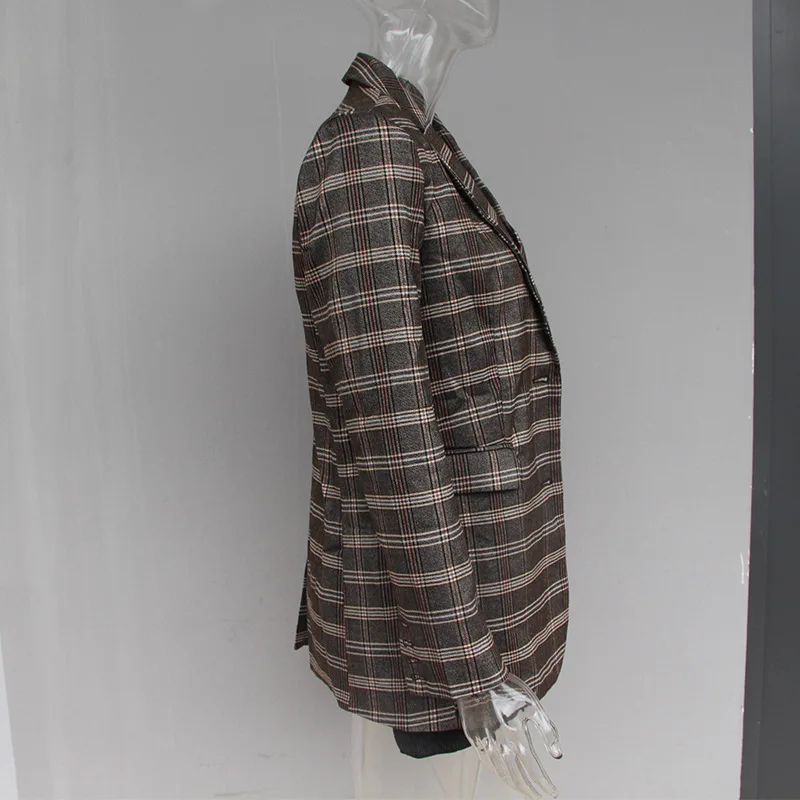 Single Breasted Plaid Jacket Ladies Blazer Female Long Sleeve Knitted Patchwork Coat OL Women Clothes 2019 Spring Outwear Okq110 | Женская