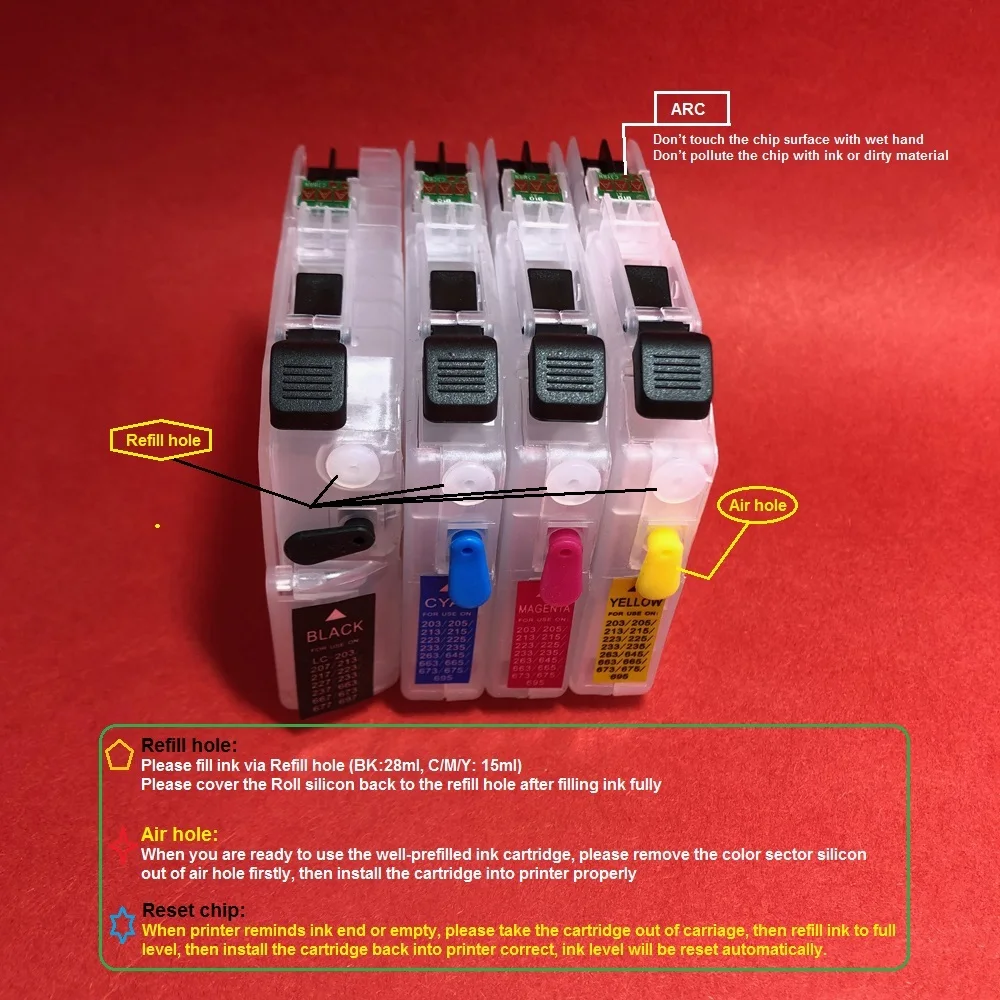 

YOTAT Refillable ink cartridge LC203 for Brother MFC-J4320DW MFC-J4420DW MFC-J4620DW MFC-J5520DW MFC-J5620DW MFC-J5720DW