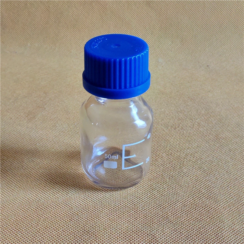 

3pcs 50ML Glass Reagent Bottle graduated storage bottles with GL45 blue screw-cap clear glass bottle