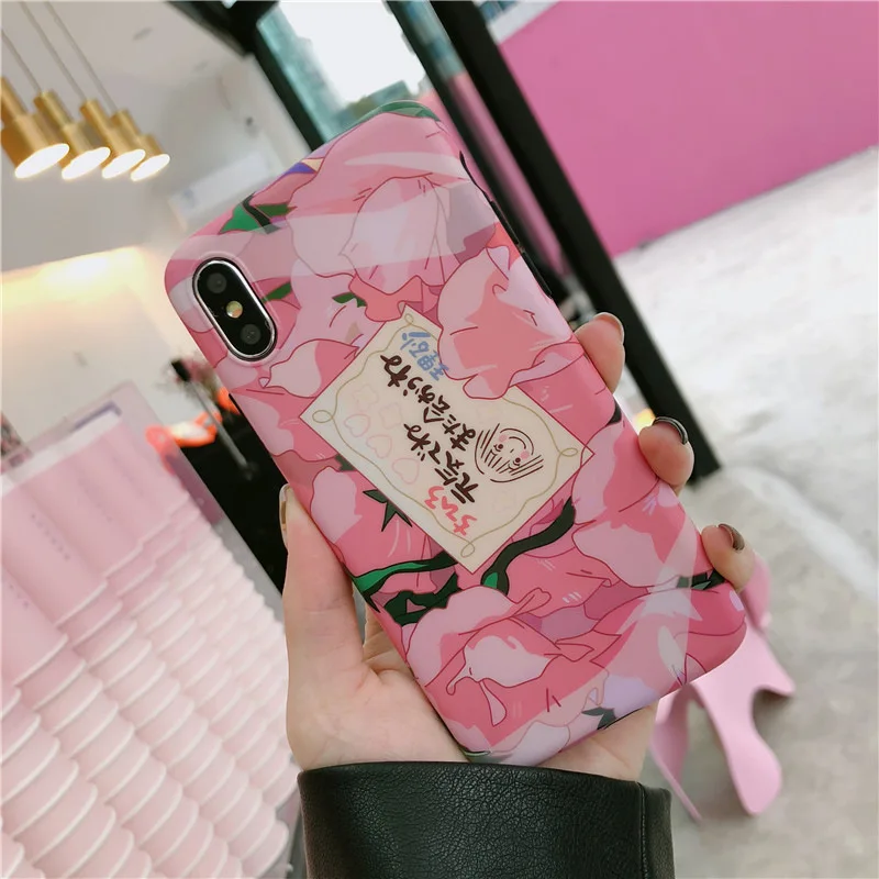 Kawaii японский розовый цветочный чехол для телефона iPhone 7 Puls 6S 8 X XS Чехлы MAX XR Мягкая