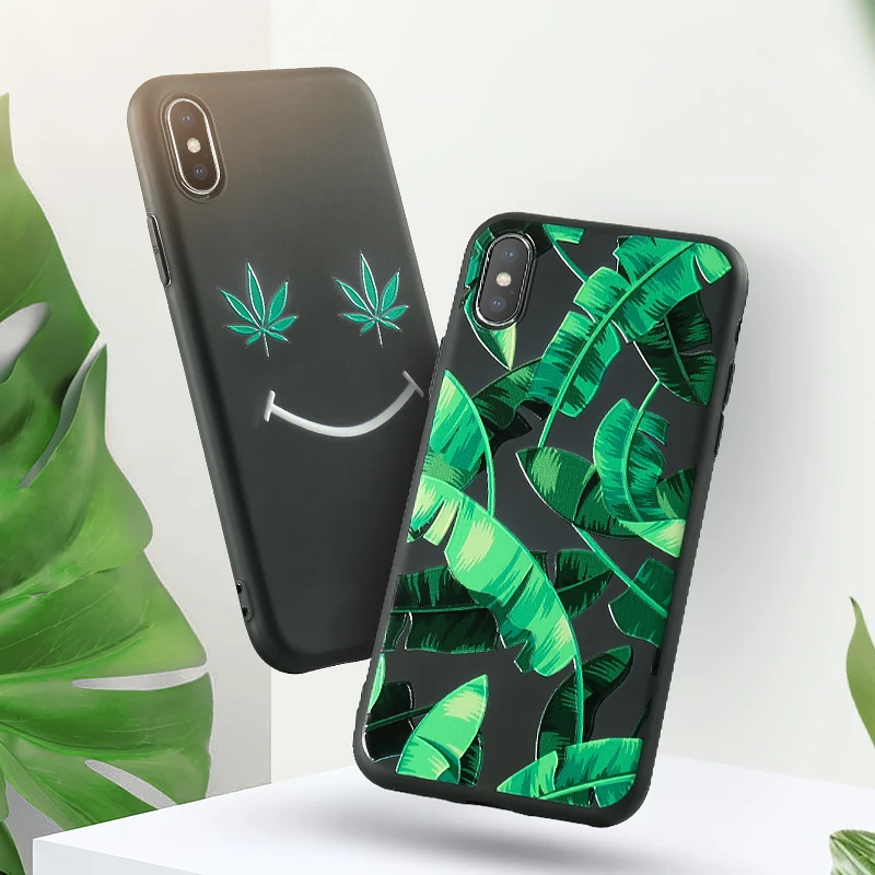 FLOVEME 3D рельефный чехол для iPhone X 7 8 Plus листья узор Чехлы мобильных телефонов 6 65S SE