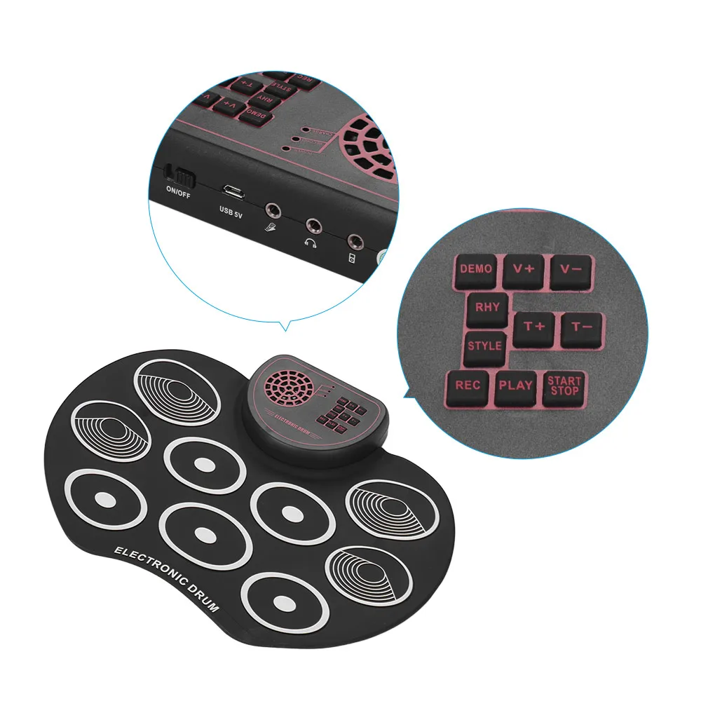 Portable Electronic Drum Set USB Foldable Pad Kit 9 Drumpads Built-in Speaker Lithium Battery with Sticks and Foot Pedals | Спорт и