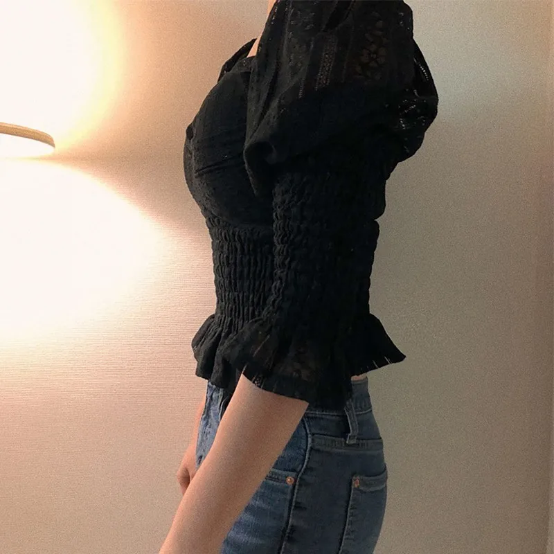 TWOTWINSTYLE 2019 весенние винтажные кроп Топы женские Нерегулярные Воротник с пышными