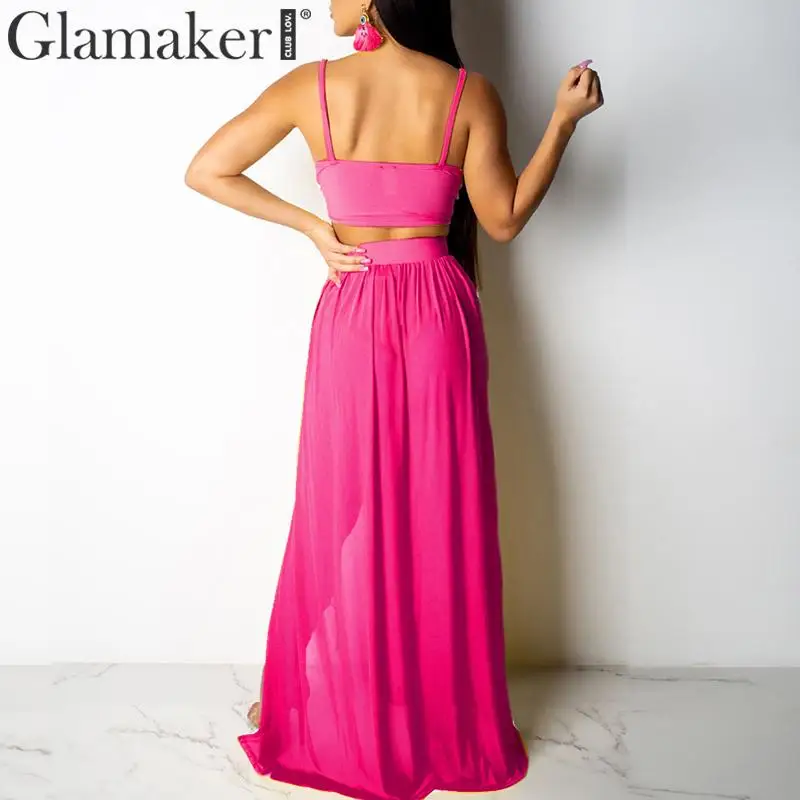 Glamaker сексуальный шифоновый укороченный топ костюм из двух предметов длинное
