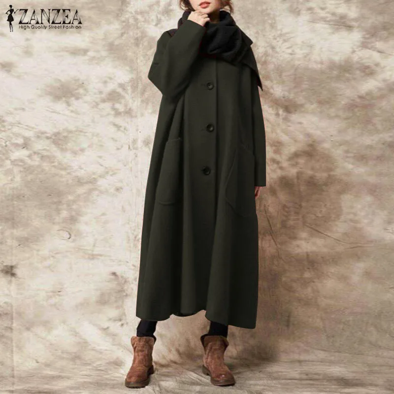 2021 ZANZEA Fashion Open Stich Long Sleeve Winter Jackets Women Casual Solid Elegant Work OL Loose Coat Overcoat Outwear | Женская