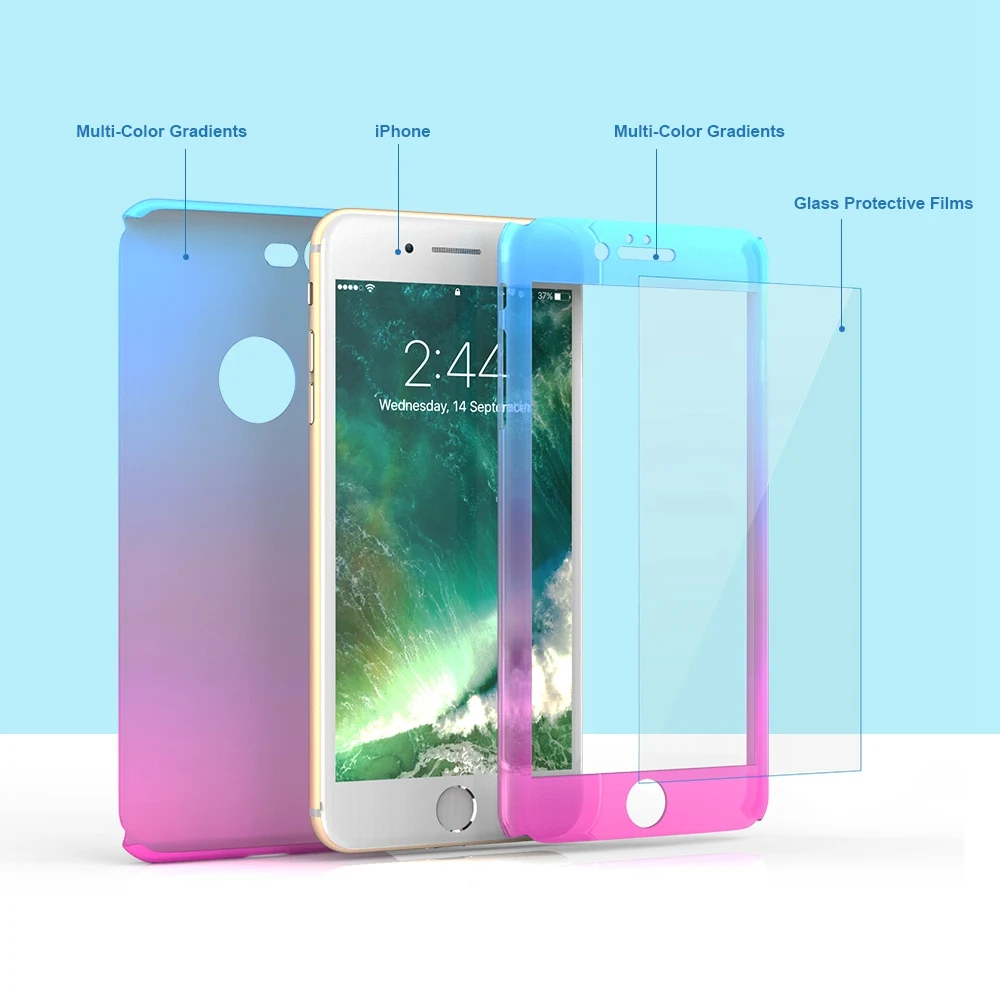 KISSCASE постепенный Цвет Модный чехол для iPhone 6 Plus PC 360 полная защита 7 7s + закаленное
