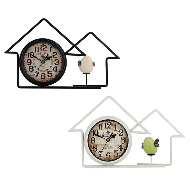 6 Inch American Country House Retro Wrought Iron Mute Clock Antique Home Decoration Bedroom Bedside Ceramic Bird Alarm Clock-B | Дом и сад