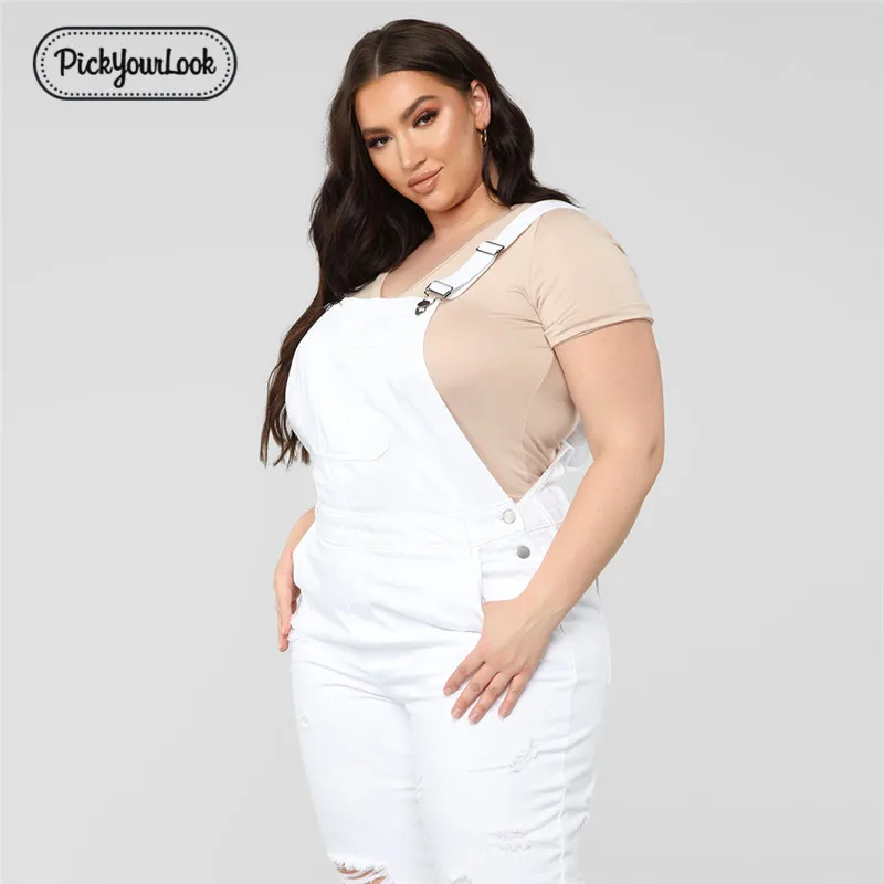 PickYourLook, женский комбинезон, большой размер, деним, рваные, белые, высокого уличного размера плюс, комбинезон, винтажные, вечерние, тонкие, женские, с поясом, моно
