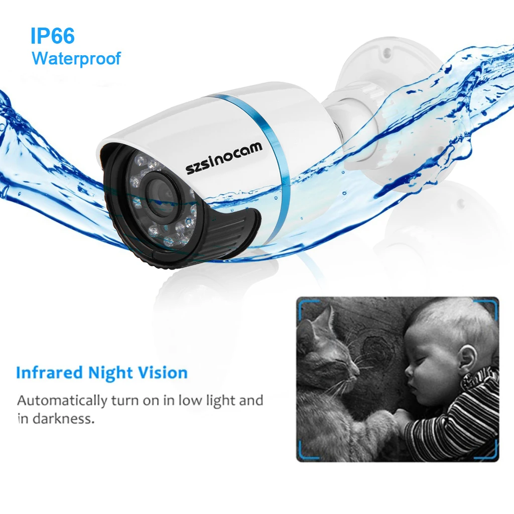 Szsinocam H.264 HD 1080 P 2 0 мегапиксельная видеонаблюдения P2P Водонепроницаемый POE IP