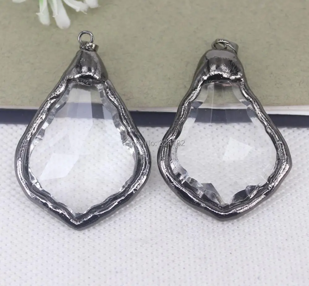 5pcs Natural Clear Quartz Gem stone Wather Drop pendant With Black Gold Metal For Jewelry Making | Украшения и аксессуары