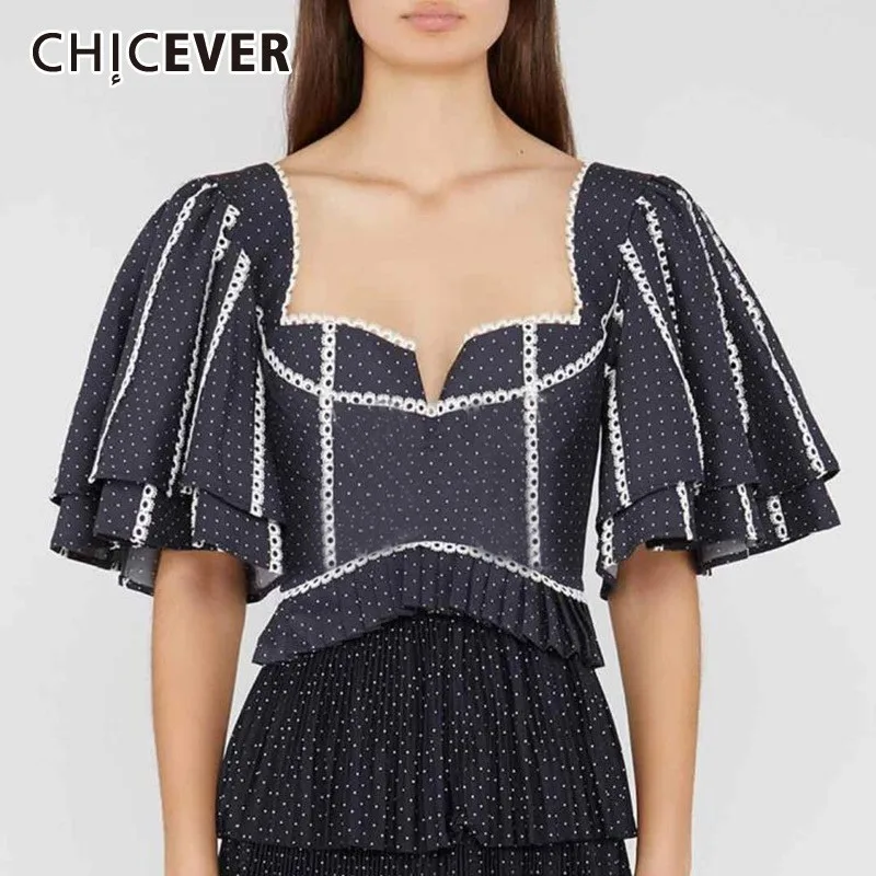 Женская футболка в горошек CHICEVER Весенняя Сексуальная с асимметричным воротником