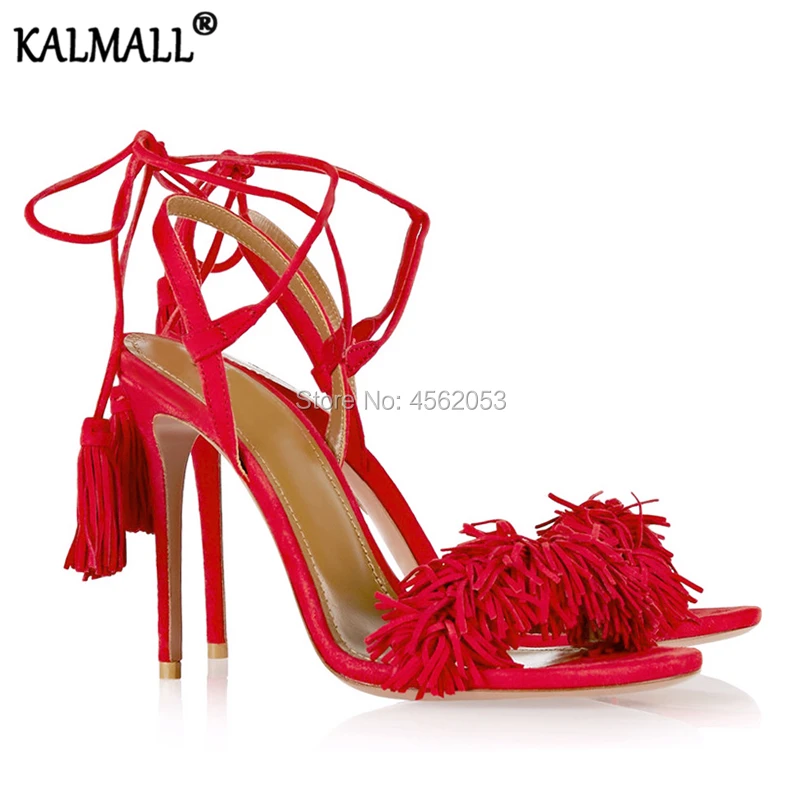 Женские замшевые босоножки KALMALL черные красные синие зеленые желтые летние