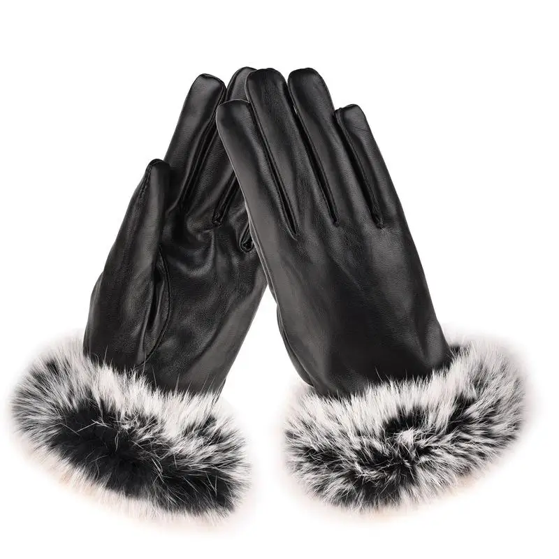 

Pink 1 Pair Cycling Gloves Women Windproof Warm Touch Screen PU Leather Winter Gloves Mitten Outdoor Riding Equipment black