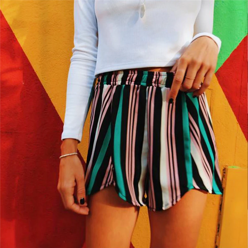 

Fashion Women Summer Striped loose Shorts Elegant Casual High waist Ladies Short Mini trousers dames Streetwear