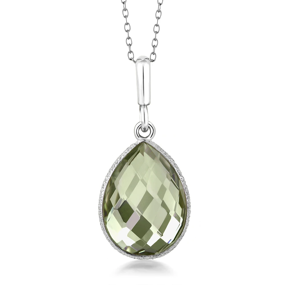 925 серебро 19 50 Ct прасиолит 16x12 кулон грушевидной формы серьги Набор 18 &quotцепь |