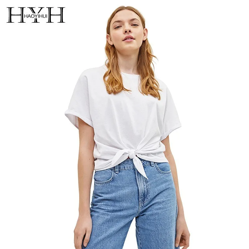 HYH Haoyihui уличный стиль простой однотонный топ для отдыха Свободная футболка с