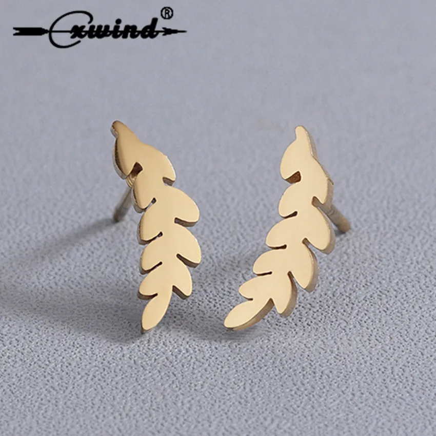 

Cxwind Gold Color Leaf Shaped Stud Earrings for Women Girl Gifts Trendy Geometric Statement Earring Stainless Steel Jewelry