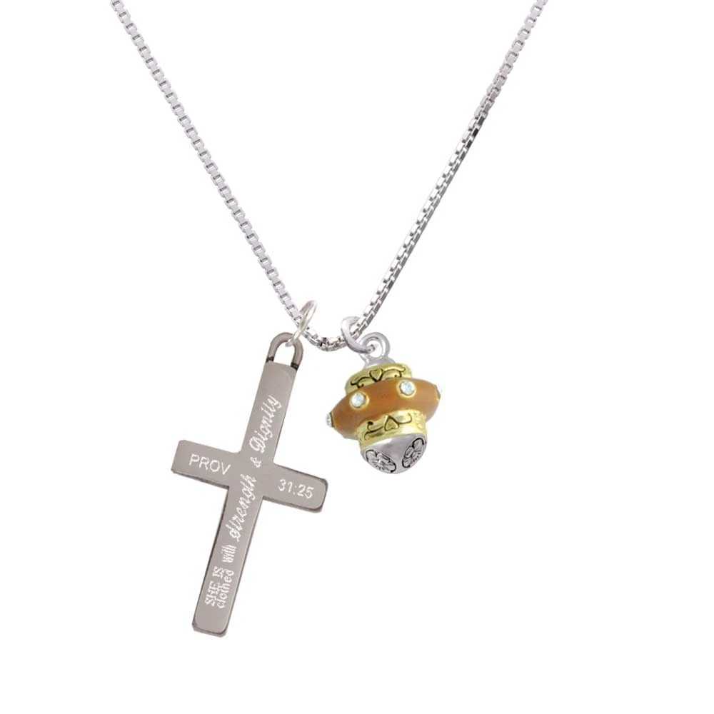 Tan Center With Clear Crystals Gold-colored Tone Spinner - Strength And Dignity Cross Necklace | Украшения и аксессуары