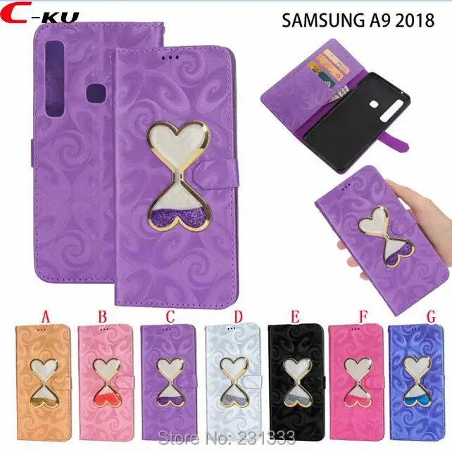 Чехол-Кошелек C-ku с жидким сердечком кожаный чехол для Samsung Galaxy A9 2018 J4 PLUS J6 A7 A750 из