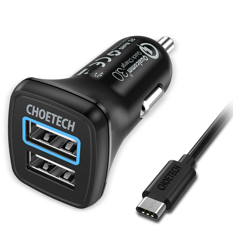 Choetech 30 Вт двойное автомобильное зарядное устройство Usb для Iphone X Quick Charge 3 0