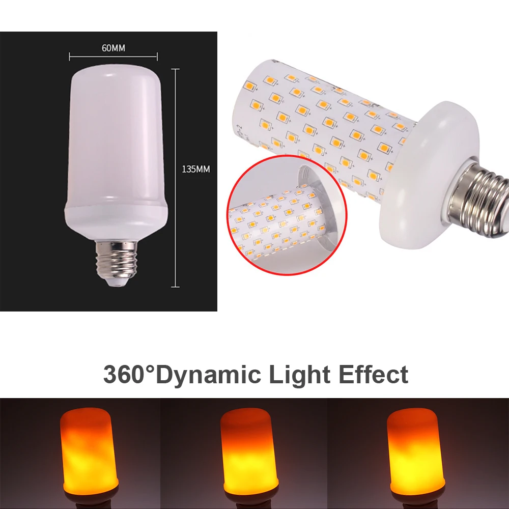 96 шт. 2835SMD E27 светодиодные трубки датчик гравитации Моделирование пламени свет 3