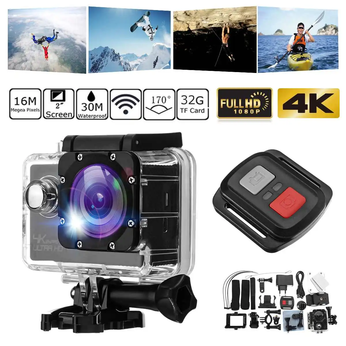 Wifi Экшн камера Ultra 4K Full HD 1080P подводная водонепроницаемая шлем Камера спортивная