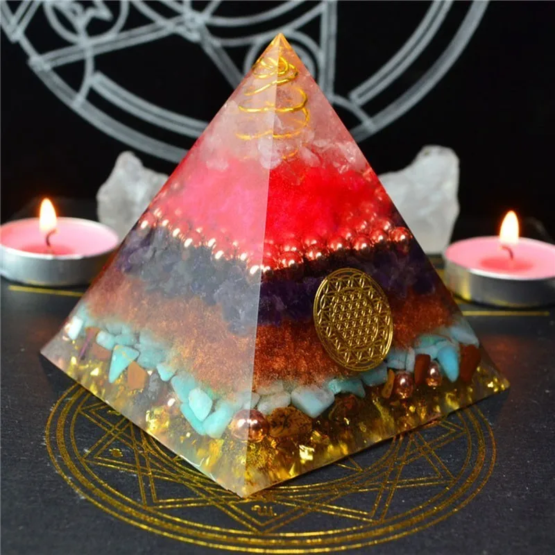 Хрустальная рунистая Пирамида Aurora Orgonite украшение фэн-шуй ручной работы