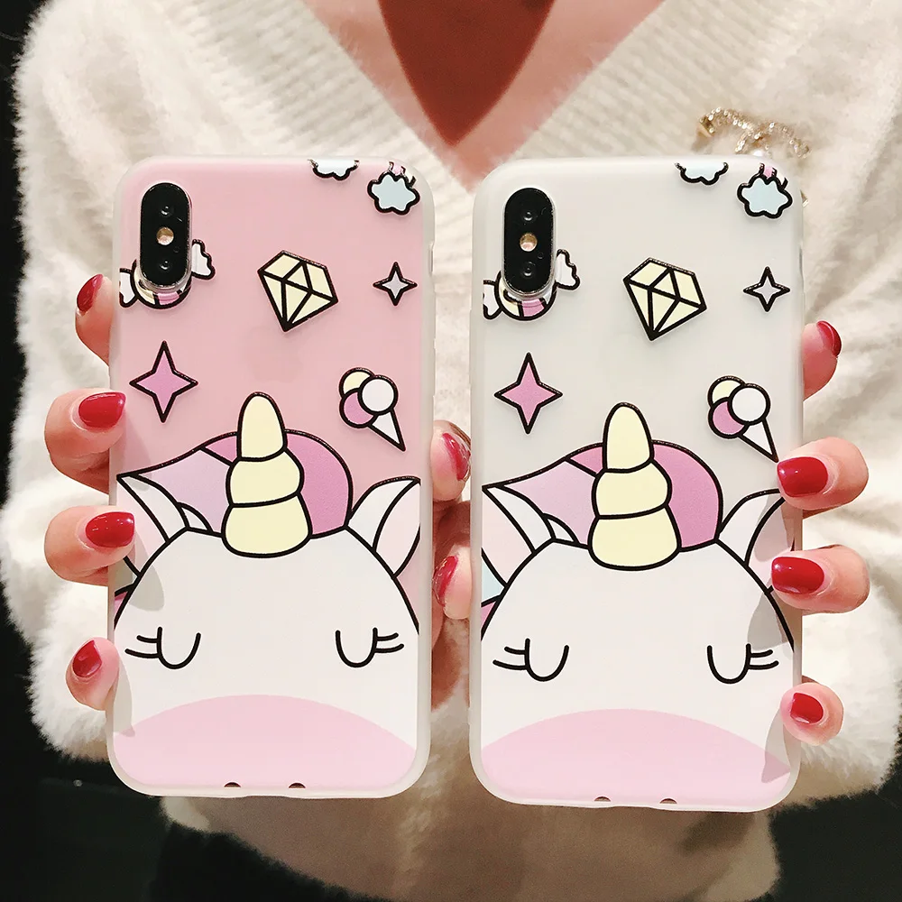 JONSNOW Phone Case For iPhone XS Max XR 6 6S 7 8 Plus Funny Cute Emboss Unicorn Pattern Soft Silicone Cover Cases Capa Fundas |