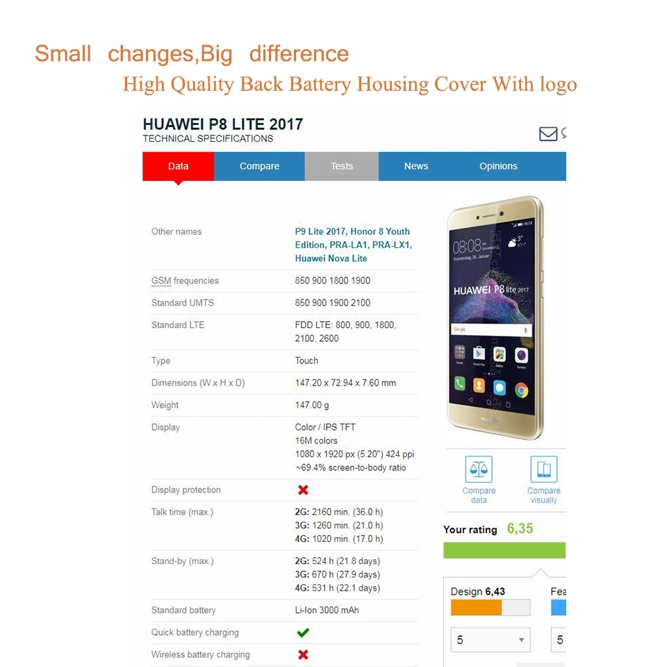 10 шт./лот оригинал для Huawei P9 Lite 2017 P8 PRA-LA1 PRA-LX1 корпус батареи задняя крышка стекло