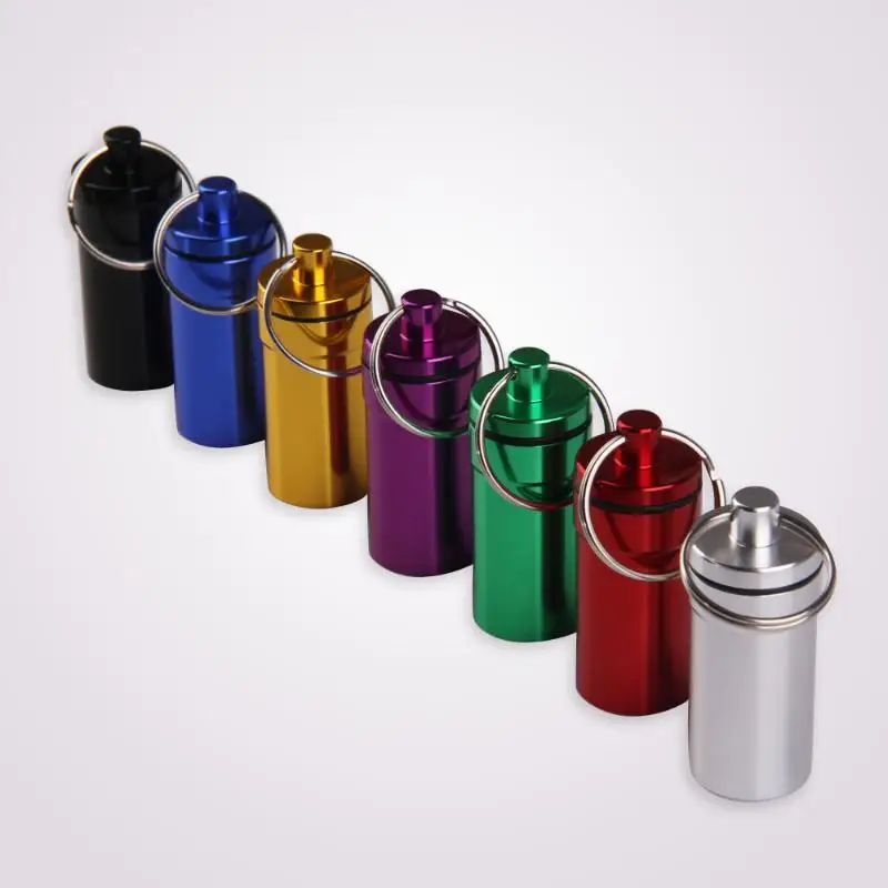 

Mini Aluminum Waterproof Pill Box Key Ring Chain Medicine Case Holder Container Outdoor Travel Portable Medicine Bottles