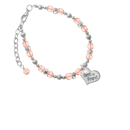 Silvertone Large '➾st Friend'' Heart Pink Beaded Bracelet |