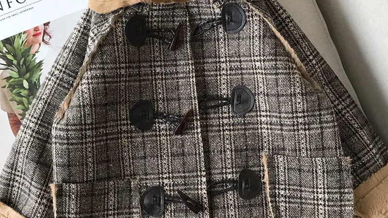 Girl Overcoat Winter New Fashion Houndstooth Wool Coat for Girls Teens Autumn Jacket Warm Long Outerwear Children Windproof | Детская