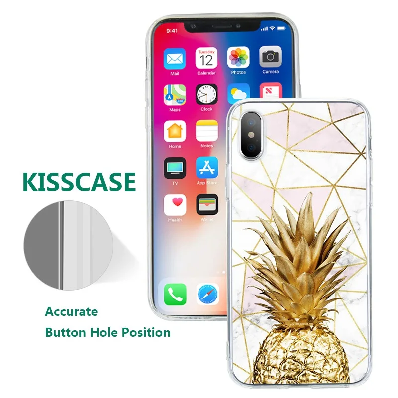 Чехол KISSCASE с ананасом для iPhone X XS 7 8 PLus чехлы рисунком розы 5S SE 5 6 6S Plus на заднюю