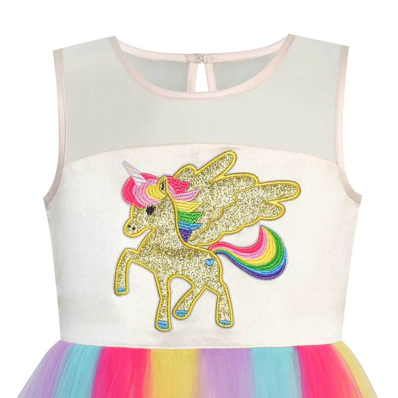 Sunny Fashion платья для девочек новогодние костюмы Вышитый единорог Радуга Костюм на