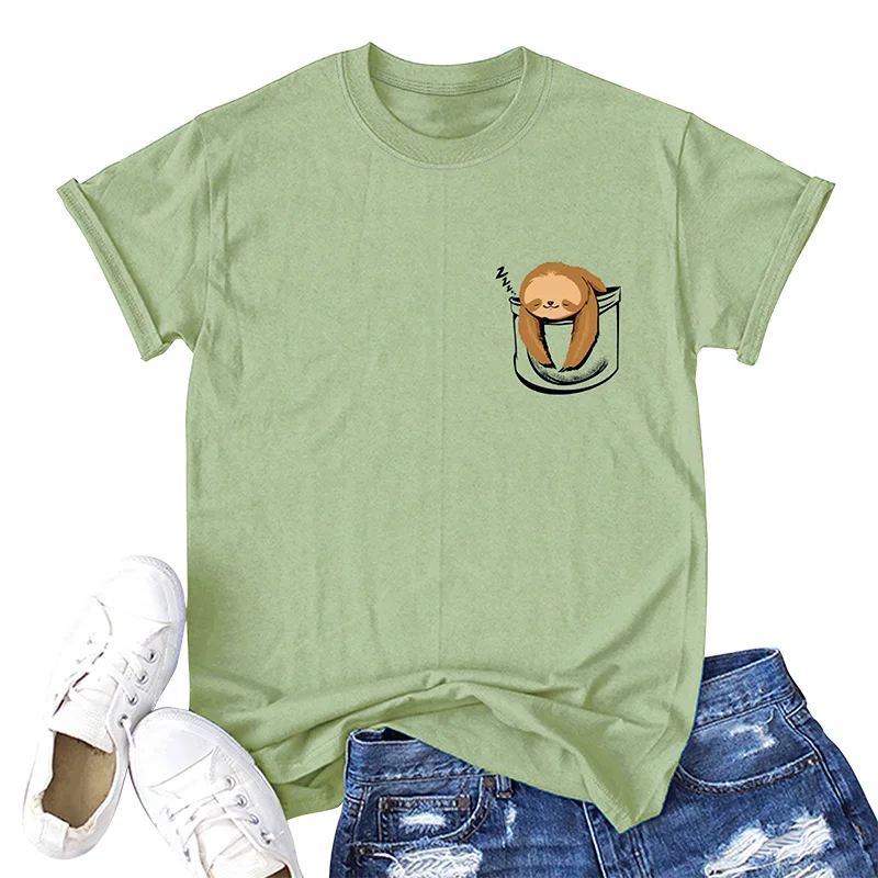 Фото Модная летняя хлопковая футболка с короткими рукавами и круглым вырезом принтом