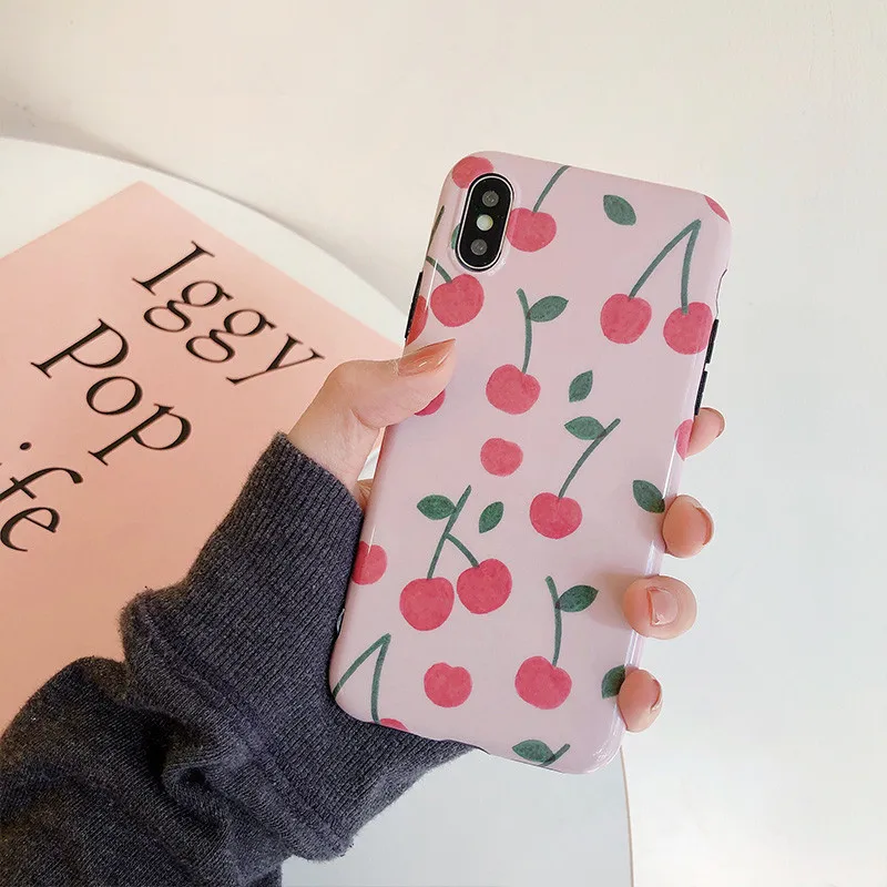 Kawaii Pink Japanese Fruit Cherry Phone Case For iPhone 7 Puls 6 6S 8 X XS XR Xsmax Cases Retro Soft Silicon Back Cover | Мобильные