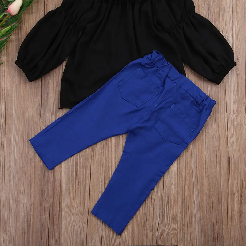 Комплект одежды для девочек с открытыми плечами топ оборками и однотонные