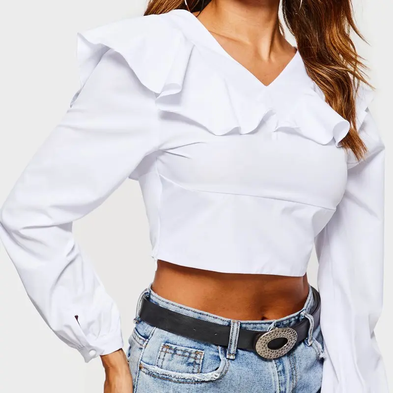 Женские блузки повседневные OL белые весенние тонкие элегантные простые Falbala