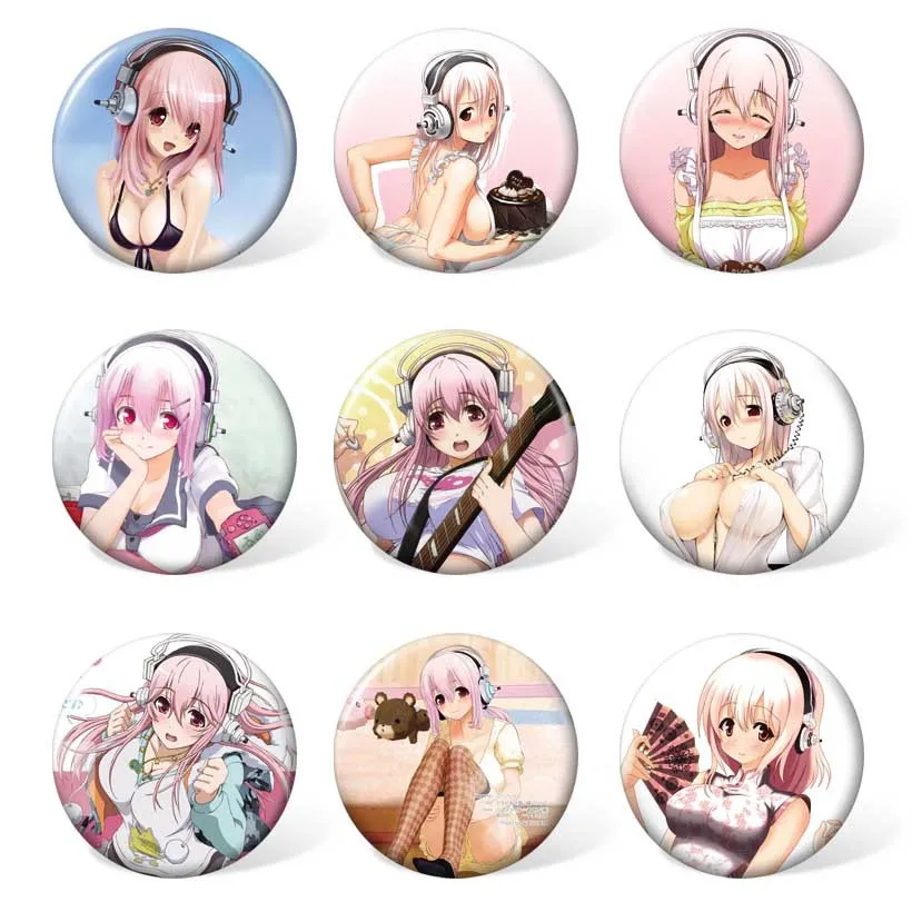 

9 pcs/lot Anime Super Sonico Badges Toys Brooch Model Pins for gifts Size 58MM