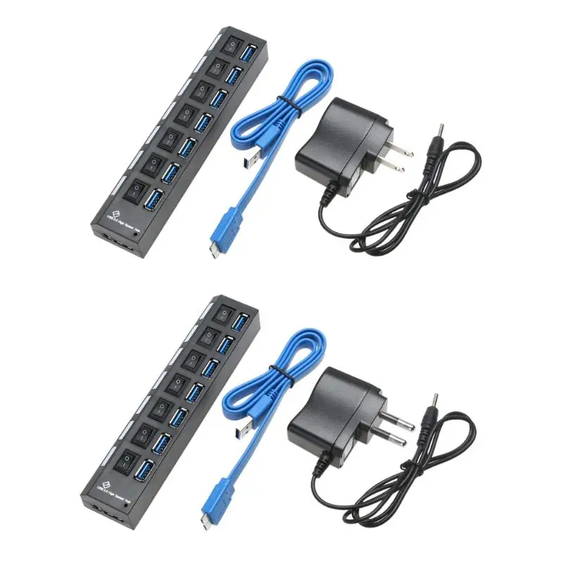 Высокое качество 7 портов USB 3 0 концентратор 5 Гбит/с питания вкл/выкл адаптер