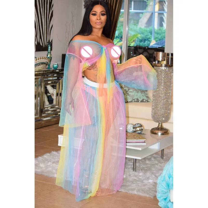 Женский комплект из двух предметов с радужным градиентом укороченный топ v