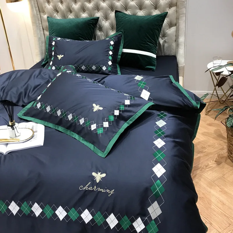 Набор постельных принадлежностей с вышивкой 4 шт. бесплатная доставка 100% хлопок