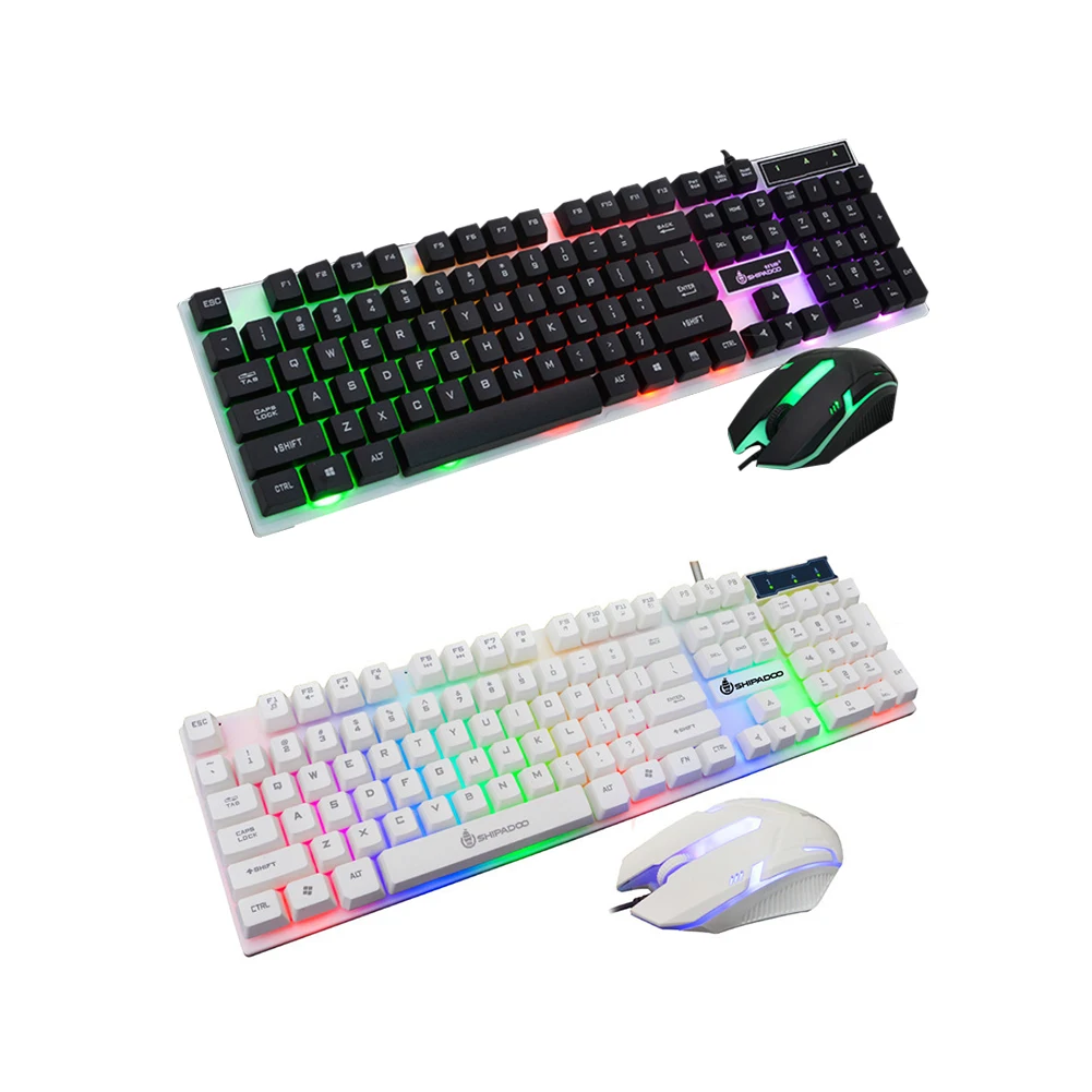 Клавиатура и мышь комплект Led ABS Подсветка USB светящаяся радуга цвет проводная