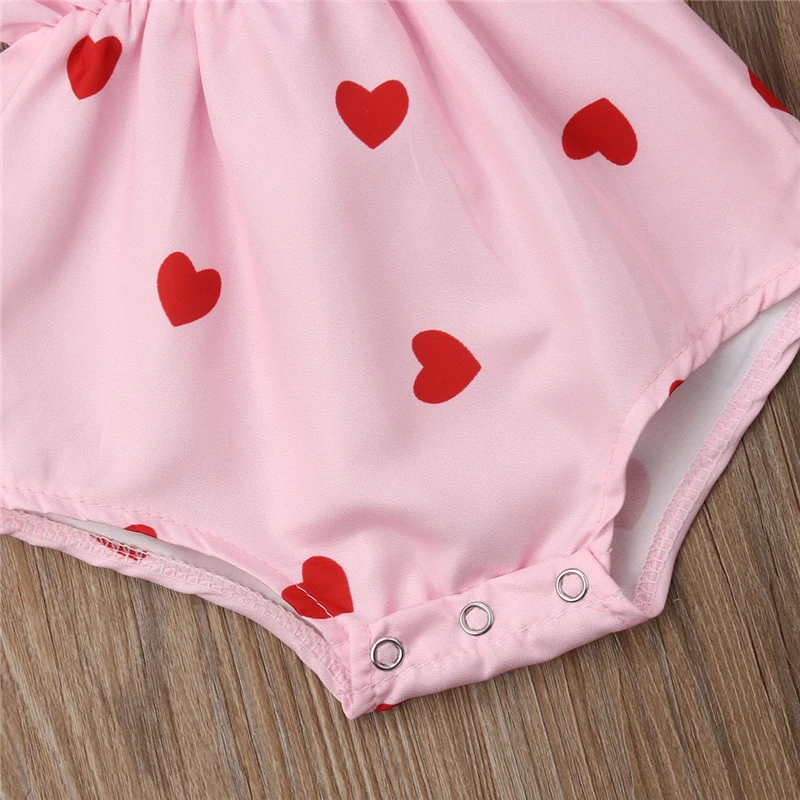 

CANIS 2019 New Summer Infant Newborn Baby Girl Leopard Heart Ruffles Baby Girls Valentine's Day Clothes For Baby Girl Bodysuit