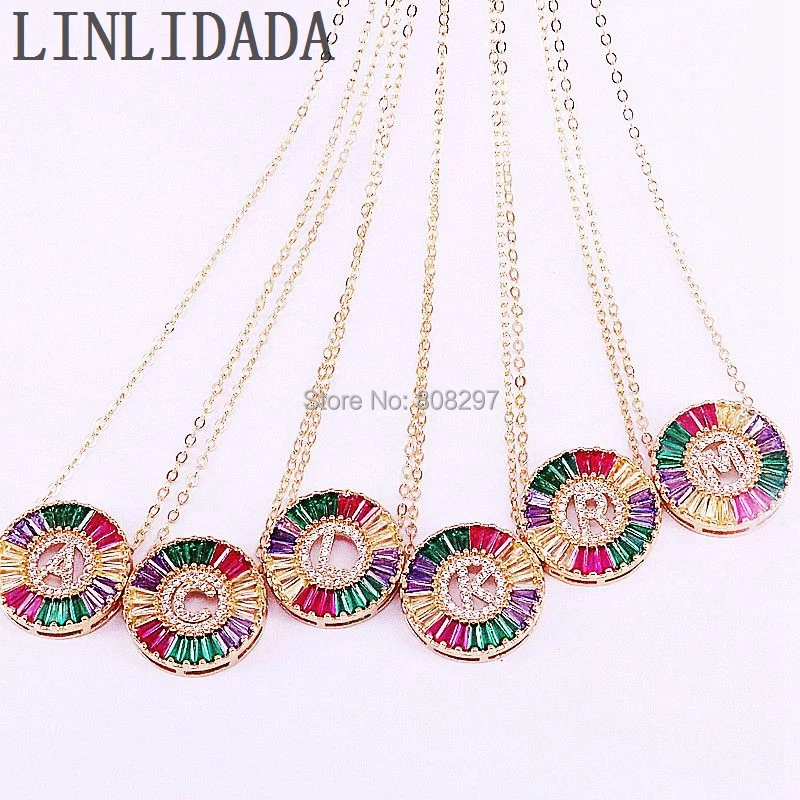 

6Pcs High Quality Fashion Rainbow Cubic Zirconia 26 Initials Letter Pendant Necklaces For Women Jewelry